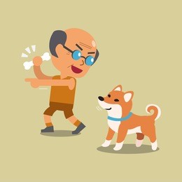 cartoon old man with his shiba inu dog