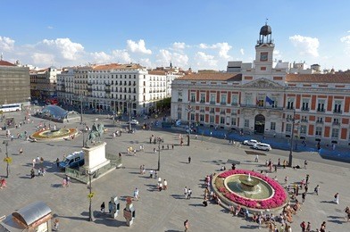 overview of the puerta del sol, in the city center of madrid, spain