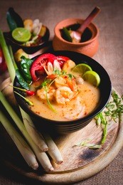 thai spicy and sour soup with prawn (tom yum goong), popular thai cuisine