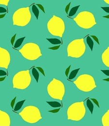 seamless pattern with lemons on the mint green background. bright summer design, vector illustration eps 8. hand drawn style.