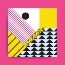 colorful trend neo-memphis geometric pattern juxtaposed with bright bold blocks of color zig-zags, squiggles, erratic images. design background elements composition. magazine, leaflet, billboard