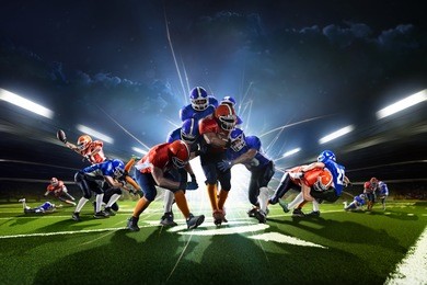 collage from american football players in the action grand arena