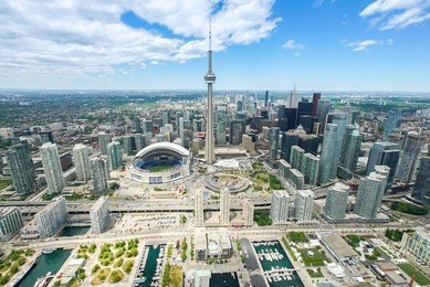 aerial photograph taken from a helicopter in toronto.