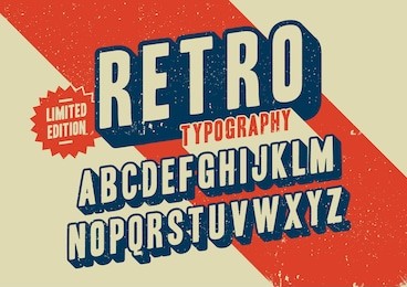 vector of stylized retro font and alphabet