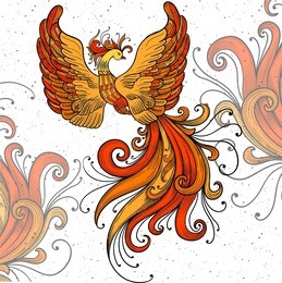 firebird vector clipart.black contour on a white background. boho chic,coloring page,zentangle art new year fire cock. national russian painting art khokhloma.red and orange colors.handicraft ornament