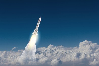 rocket space ship . mixed media