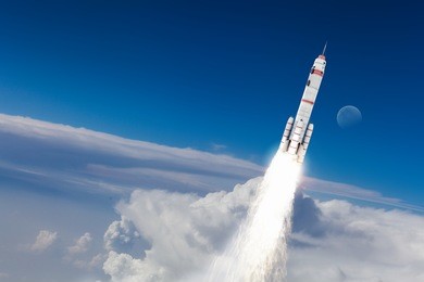 rocket space ship . mixed media