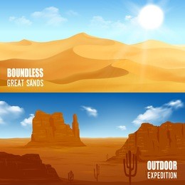 horizontal beautiful desert landscape flat banners isolated vector illustration