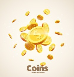 gold coins falling 3d realistic vector coin icon with shadows isolated on white eps 10 