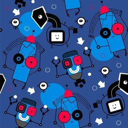 seamless robot pattern in cartoon style