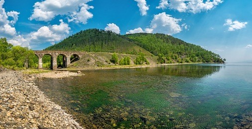 old bridge on the circum-baikal railway, lake baikal