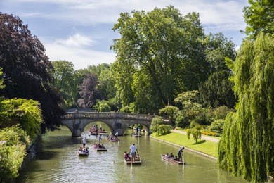 a picturesque view of clare bridge over the river cam in cambridge, uk.