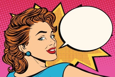 happy pop art retro woman close-up face vector illustration