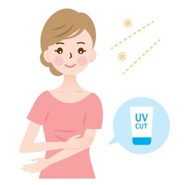 woman applying sunscreen on her arm to protect from ultraviolet rays/uv protection
