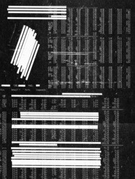 white redacted text on dark photocopy texture background