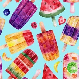 seamless pattern with ice cream. watercolor illustration.
