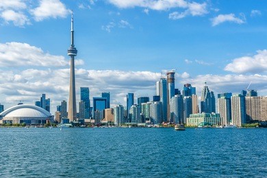the beautiful toronto's skyline over lake ontario. urban architecture. ontario, canada.