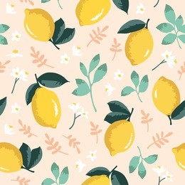 vector summer pattern with lemons, flowers and leaves. seamless texture design.