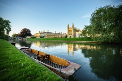 panorama of clare college in cambridge, uk