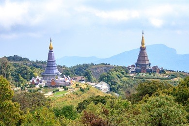 landscape of two pagoda on inthanon mountain, chiang mai, thailand.