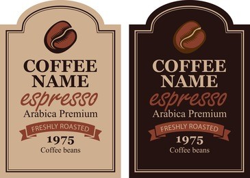 design label for coffee beans with cup in retro