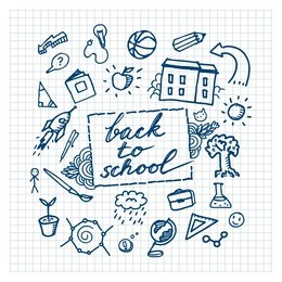 school background with hand drawn school supplies. back to school.
