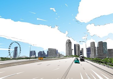 singapore. singapore flyer. unusual perspective hand drawn sketch. city vector illustration