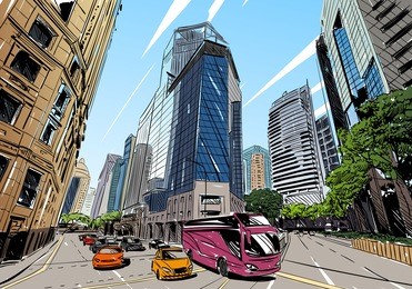 singapore. unusual perspective hand drawn sketch. city vector illustration