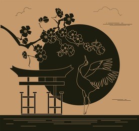 city buildings graphic template. japanese garden. vector illustration
