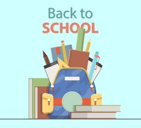 set of school backpack with school supplies, education objects for your design. vector illustration.