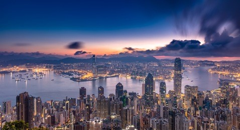hong kong city view from peak at dawn