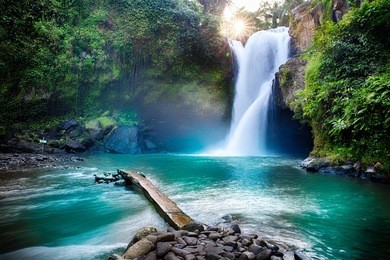 tegenungan waterfall it is one of places of interest of bali / secret bali jungle waterfall / bali, indonesia