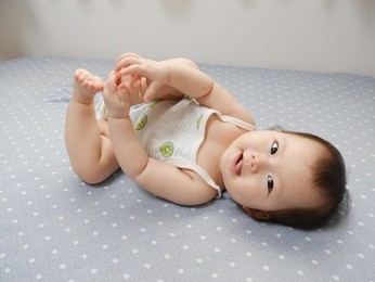 while out his tongue, smile look here baby