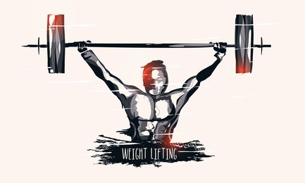 illustration of a weight lifter man lifting heavy weight for sports concept.