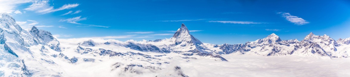 matterhorn and snow mountains panorama view at gornergrat, switzerland