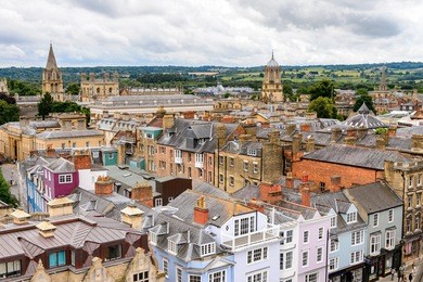 aerial view of high street, oxford, england. oxford is known as the home of the university of oxford