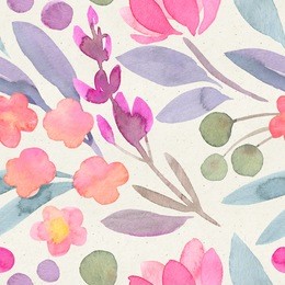 seamless watercolor botanical pattern on paper texture. floral background.