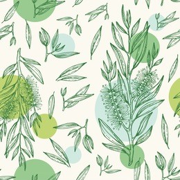 seamless with tea tree. cosmetics and medical plant. hand drawn