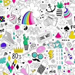 cartoon hand-drawn seamless vector pattern with doodle icons items. vector  background with cute elements. funny children drawing. can be used wallpaper, cloth design, fabric, paper, textile, backdrop