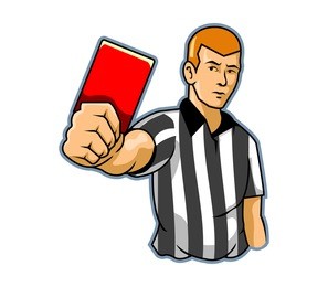 a referee raising his hand with a red card