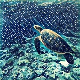 sea turtle swimming underwater. digital illustration in watercolor style. exotic wild animal in natural environment. ocean life and ecosystem. snorkeling with green sea turtle at philippines island