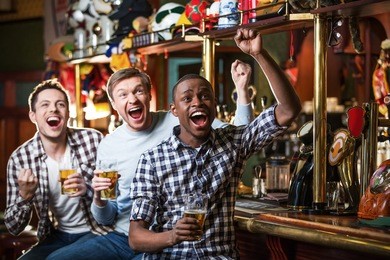 expression fans with beer indoors