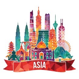 asia skyline detailed silhouette. travel and tourism background. vector illustration