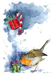 christmas bird watercolor. new year background.