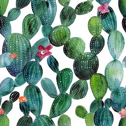 watercolor cactus tropical garden seamless pattern. watercolour cactus pattern.