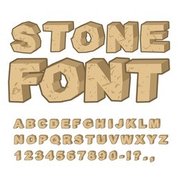 stone font. set of letters from stones. alphabet and rocks. stony abc with cracks
