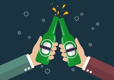 two businessmen toasting bottle of beer. vector illustration
