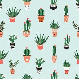 seamless pattern with cacti and succulents