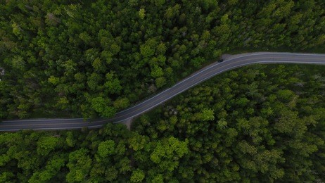 curved aerial road from a drone
