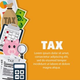 tax and financial item concept represented by piggy and documents icon. colorfull and flat illustration